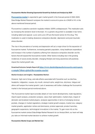 Fluvoxamine Market Showing Exponential Growth by Outlook and Analysis by 2029