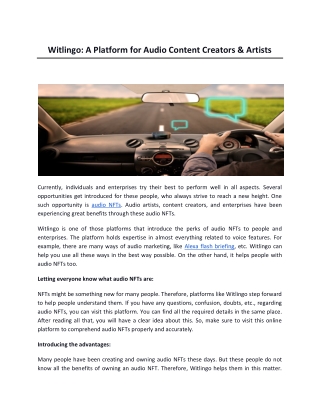 Witlingo A Platform for Audio Content Creators & Artists