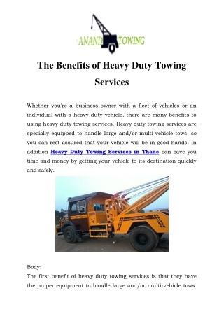 Heavy Duty Towing Services in Thane Call-7303893946