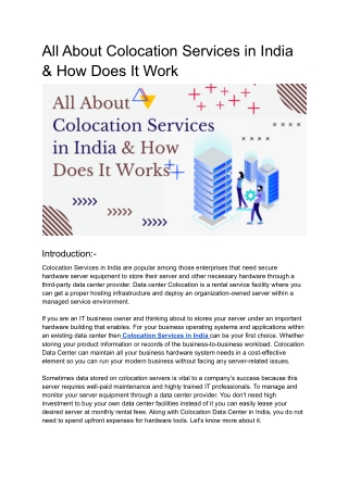 All About Colocation Services in India & How Does It Works