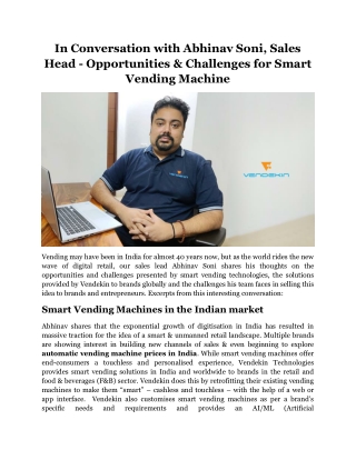 In Conversation with Abhinav Soni - Sales Head, Vendekin