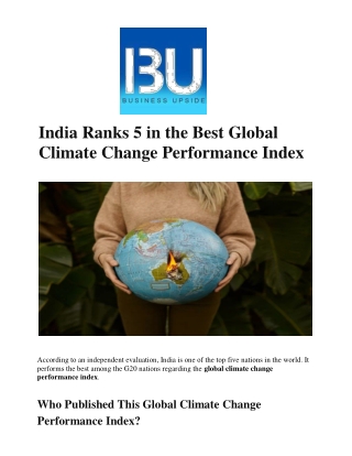 BU India - India Ranks 5 in the Best Global Climate Change Performance Index