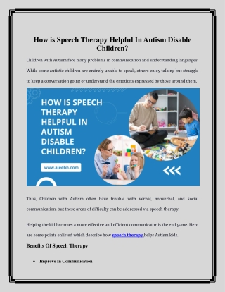 How is Speech Therapy Helpful In Autism Disable Children