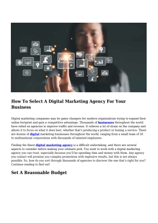 How To Select A Digital Marketing Agency For Your Business