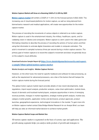 Motion Capture Market will Grow at a Booming CAGR of 11.33 by 2029