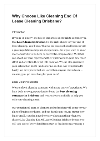 Why Choose Like Cleaning End Of Lease Cleaning Brisbane