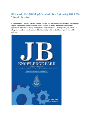 JB Knowledge Park (JB College) Faridabad – Best Engineering, BBA & BCA College in Faridabad