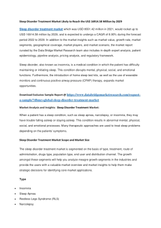 Sleep Disorder Treatment Market Likely to Reach the US 16914.58 Million by 2029