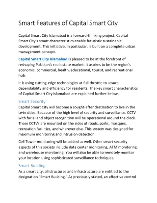 Smart Features of Capital Smart City
