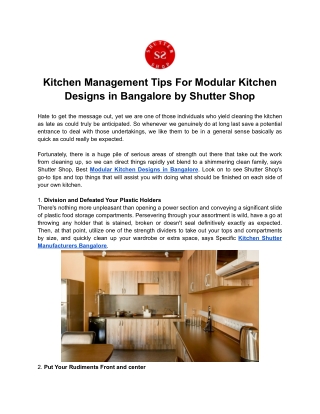 Kitchen Management Tips For Modular Kitchen Designs in Bangalore by Shutter Shop