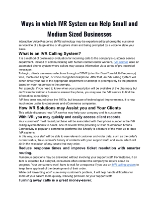 Ways in which IVR system can help small and medium sized businesses.