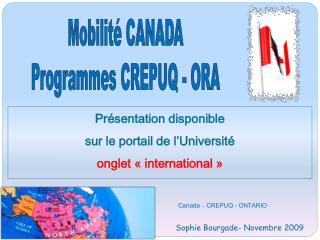 Mobilité CANADA Programmes CREPUQ - ORA