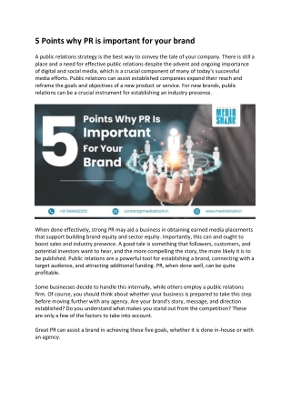 5 Points why PR is important for your brand