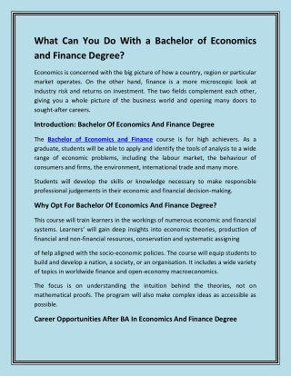 What Can You Do With a Bachelor of Economics and Finance Degree