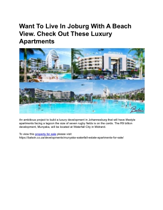 Want To Live In Joburg With A Beach View. Check Out These Luxury Apartments