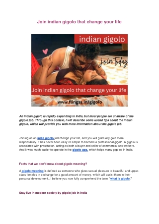 Join indian gigolo that change your life