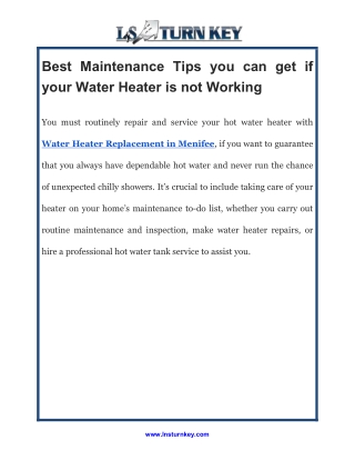 Best Maintenance Tips you can get if your Water Heater is not Working