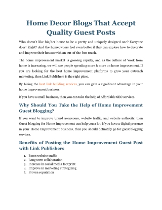 Home Decor Blogs That Accept Quality Guest Posts