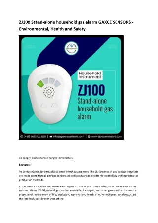 ZJ100 Stand-alone household gas alarm GAXCE SENSORS - Environmental, Health and Safety