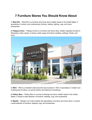 7 Furniture Stores You Should Know About