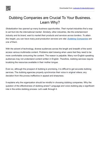 Dubbing Companies are Crucial To Your Business. Learn Why?