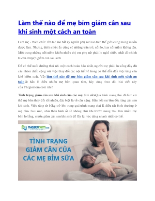 Làm thế nào để mẹ bỉm giảm cân sau khi sinh một cách an toàn