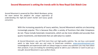 Second Movement is setting the trends with its New Royal Oak Watch Line