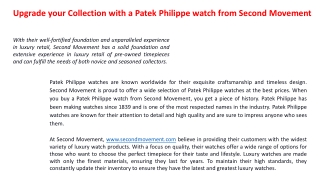 Upgrade your Collection with a Patek Philippe watch from Second Movement