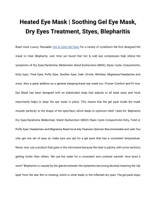 Heated Eye Mask _ Soothing Gel Eye Mask, Dry Eyes Treatment, Styes, Blepharitis