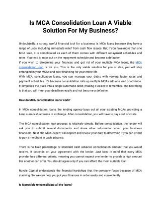 Is MCA Consolidation Loan A Viable Solution For My Business