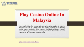 Play Casino Online In Malaysia | Ob9my.com