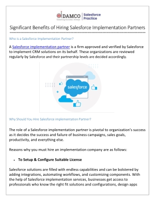 Significant Benefits of Hiring Salesforce Implementation Partners