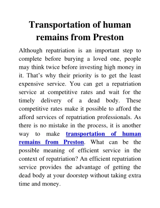 transportation of human remains from Preston