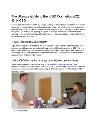 The Ultimate Guide to Buy CBD CosmeThe Ultimate Guide to Buy CBD Cosmetics 2022 _  Dr.K CBDtics 2022  _  Dr.K CBD