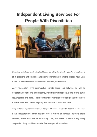 Independent Living Services For People With Disabilities