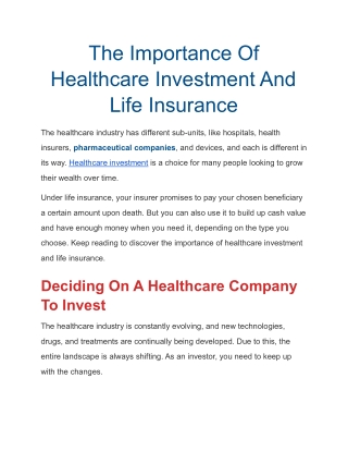 The Importance Of Healthcare Investment And Life Insurance