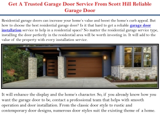 Get A Trusted Garage Door Service From Scott Hill Reliable Garage Door