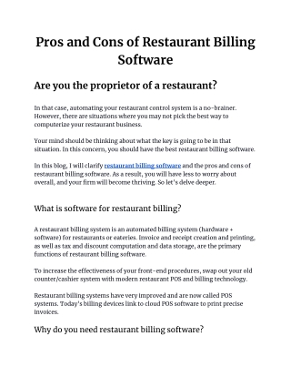 Pros and cons of restaurant billing software