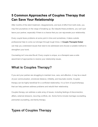 5 Common Approaches of Couples Therapy that Can Save Your Relationship
