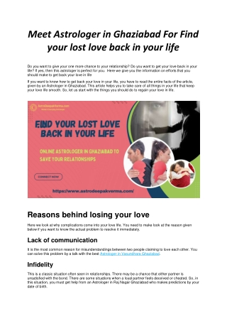 Meet Astrologer in Ghaziabad For Find your lost love back in your life