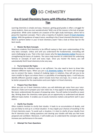 Ace O Level Chemistry Exams with Effective Preparation Tips