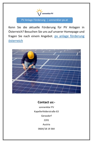 PV Anlage Förderung  | sonnenklar-pv.at