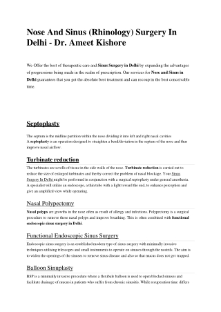 Nose And Sinus (Rhinology) Surgery In Delhi - Dr. Ameet Kishore