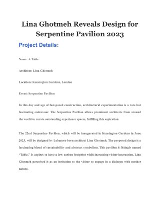 Lina Ghotmeh Reveals Design for Serpentine Pavilion 2023