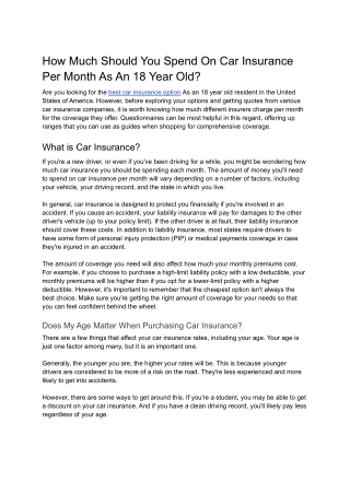How Much Should You Spend On Car Insurance Per Month As An 18 Year Old?