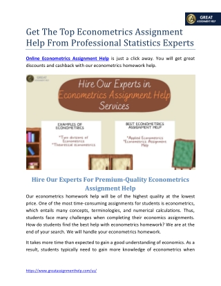 Get The Top Econometrics Assignment Help From Professional Statistics Experts