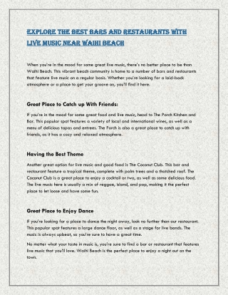 Explore  the best Bars and Restaurants With Live Music Near Waihi Beach