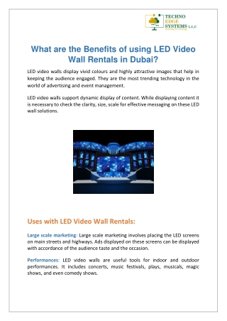 What are the Benefits of using LED Video Wall Rentals in Dubai