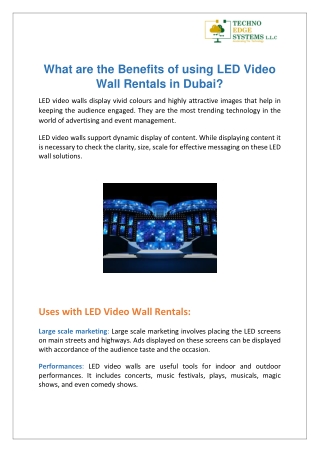 What are the Benefits of using LED Video Wall Rentals in Dubai