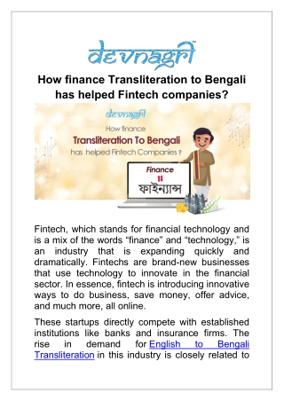 How finance Transliteration to Bengali has helped Fintech companies?